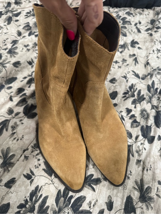 Mango Shoes - Mango MNG Suede Ankle Boots Tan Camel Pointed Toe Block Heel EU 41